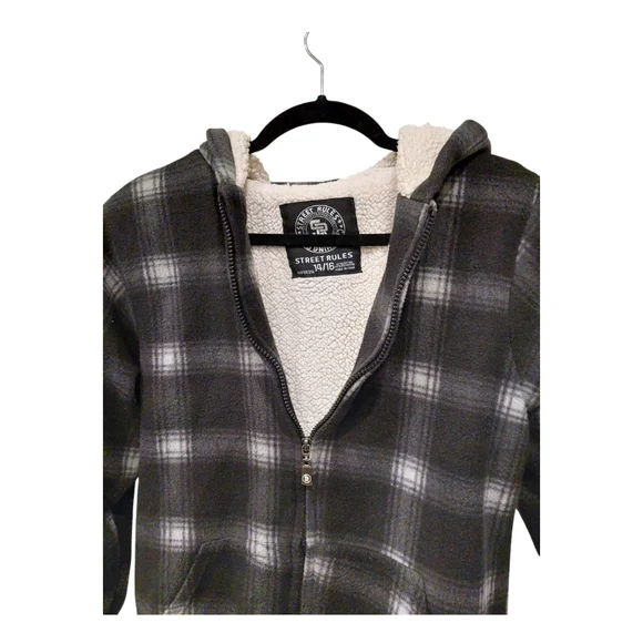 Boys Plaid Shearling-lined Zip-up Hoodie - Picture 2 of 4